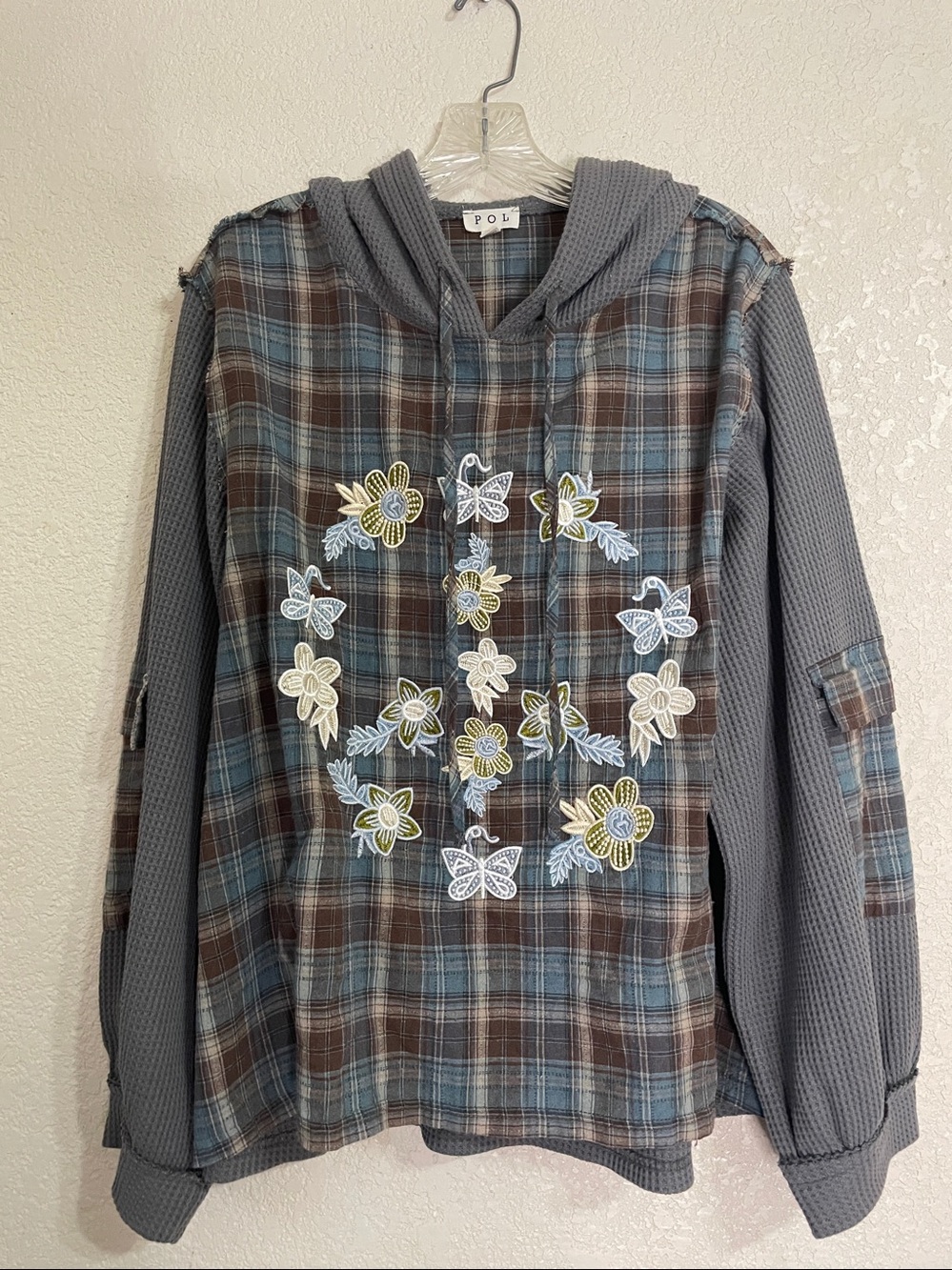Embroidered Plaid Hooded By POL